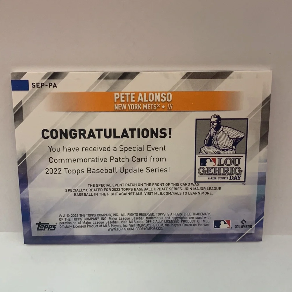 2022 Topps Update Special Even Patches Pete Alonso Mets #SEPPA (MISC9)